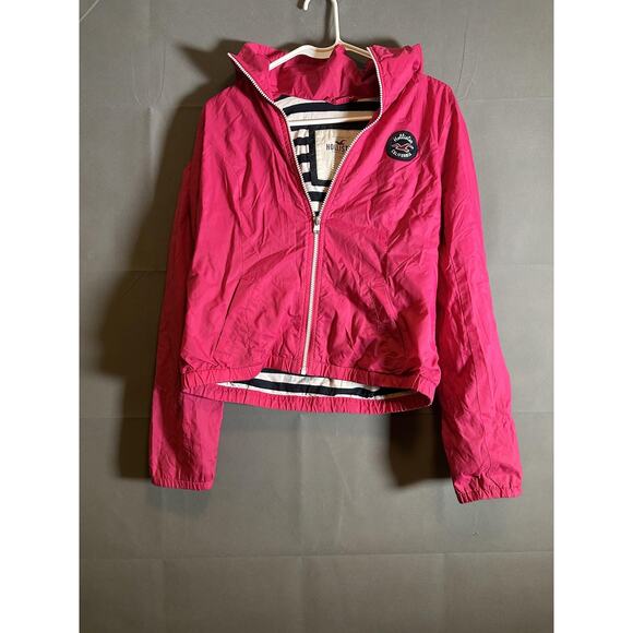 Hollister Jacket Womens Large Pink Hooded Full Zip California Windbreaker Preppy - Picture 1 of 9